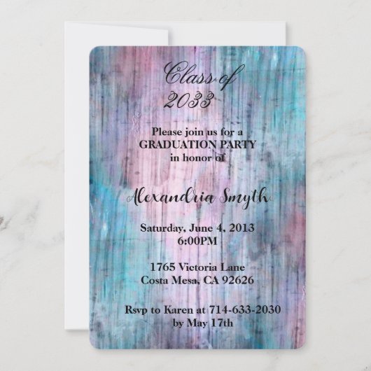 パープルアクア抽象芸術卒業写真 招待状 (正面)