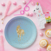 パープルアクア金ゴールドスパークルユニコーン ペーパープレート (パーティー)