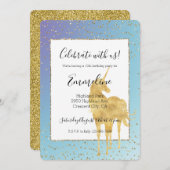 パープルアクア金ゴールドユニコーングリッタースパークル 招待状 (正面/裏面)