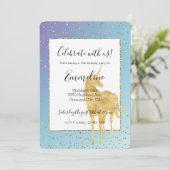 パープルアクア金ゴールドユニコーングリッタースパークル 招待状 (スタンド正面)