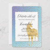 パープルアクア金ゴールドユニコーングリッタースパークル 招待状 (正面)