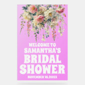パープルアクリルフローラブライダルシャワーウェルカムサイン アクリルサイン (正面)