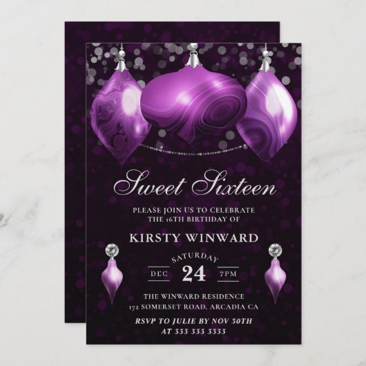 パープルアゲエレガントートウィンターボードスウィート16 招待状 (正面/裏面)