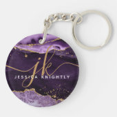 パープルアゲテゲード金ゴールドグリッタースクリプトモノグラム キーホルダー (裏面)