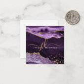 パープルアゲテゲード金ゴールドグリッタースクリプトモノグラム ノートカード (正面/裏面インサイチュ)