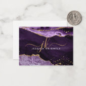 パープルアゲテゲード金ゴールドグリッタースクリプトモノグラム ノートカード (正面/裏面インサイチュ)