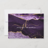 パープルアゲテゲード金ゴールドグリッタースクリプトモノグラム ノートカード (正面)