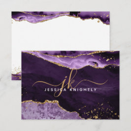 パープルアゲテゲード金ゴールドグリッタースクリプトモノグラム ノートカード