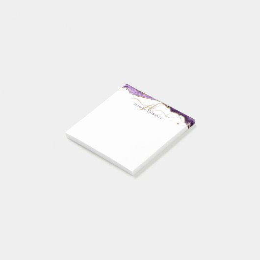 パープルアゲテゲード金ゴールドグリッタースクリプトモノグラム ポストイット (アングル)