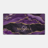 パープルアゲテゲード金ゴールドグリッターモノグラム デスクマット (正面)