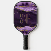 パープルアゲテゲード金ゴールドグリッター パーソナライズされた ピックルボールラケット (正面)