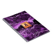 パープルアゲートグリッター ピンク大理石 名前 ゴールド ノートブック (右側)