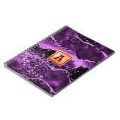 パープルアゲートグリッター ピンク大理石 名前 ゴールド ノートブック (左側)