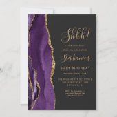 パープルアゲートゴールドサプライズ50歳誕生日パーティー 招待状 (正面)