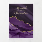 パープルアゲート金ゴールドグリッターゲードフォト結婚ズ 三つ折り招待状 (カバー)