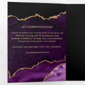 パープルアゲート金ゴールドグリッターゲードフォト結婚ズ 三つ折り招待状 (内部最初)