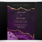 パープルアゲート金ゴールドグリッターゲードフォト結婚ズ 三つ折り招待状 (内部中)