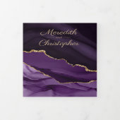 パープルアゲート金ゴールドグリッター結婚フォトズスクエア 三つ折り招待状 (カバー)