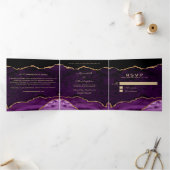 パープルアゲート金ゴールドグリッター結婚フォトズスクエア 三つ折り招待状 (内部)