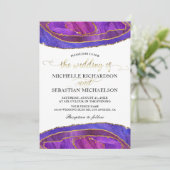 パープルアゲート モダン ウォーターカラー ゴールド ウェディング 招待状 (スタンド正面)