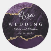 パープルアゲート&金ゴールド結婚ズスクリプトラグジュアリー ラウンドシール (正面)