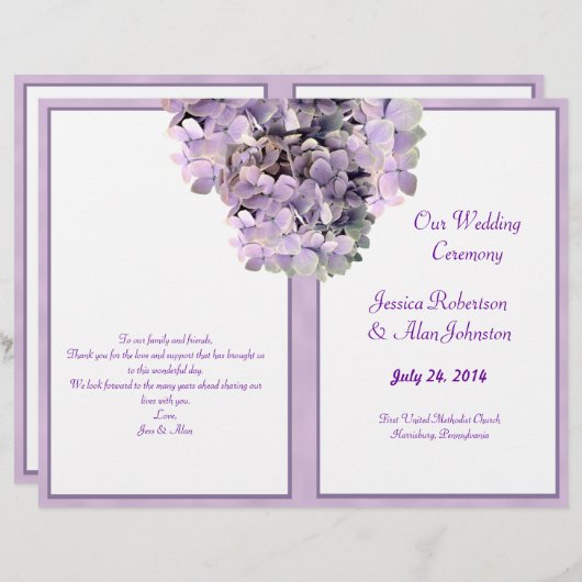 パープルアジサイテンプレート結婚式 プログラム (正面/裏面)