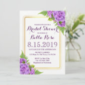 パープルアジサイフェイクズ金ゴールドブライダルシャワー招待状 招待状 (スタンド正面)