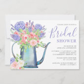 パープルアジサイ赤面ピンクローズブライダルシャワー 招待状 (正面)