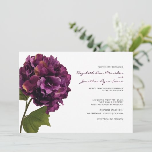 パープルアジサイ – フローラ結婚式招待状 招待状 (スタンド正面)