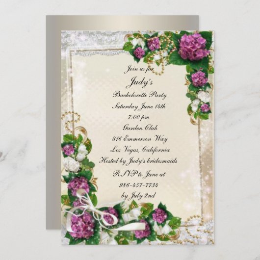 パープルアジサイ&レースバチェロレッテ 招待状 (正面/裏面)