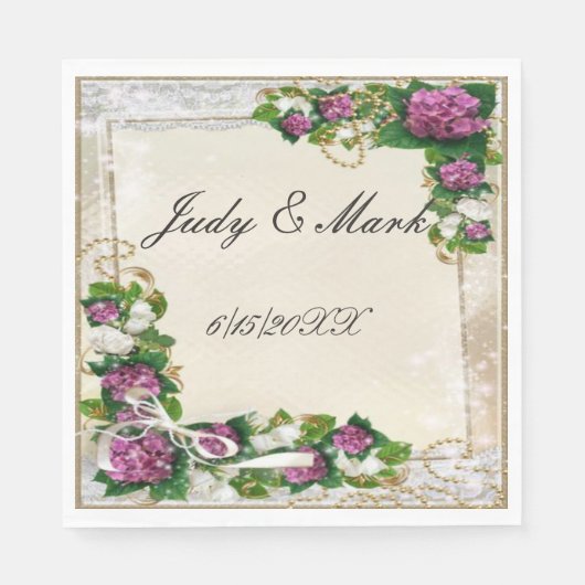 パープルアジサイ&レース紙ナプキンス スタンダードランチョンナプキン (正面)