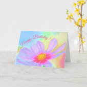 パープルアスターフラワーハッピーバースデー カード (黄色い花)