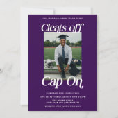 パープルアスリート卒業クリートオフキャップオン 招待状 (正面)