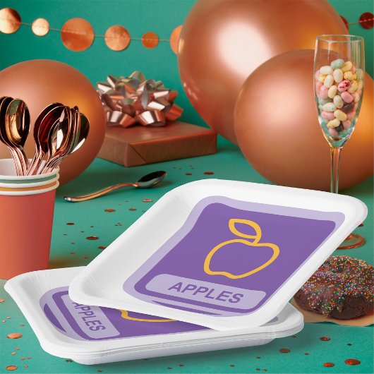 パープルアップルバッジデザインフルーツ恋人 ペーパープレート