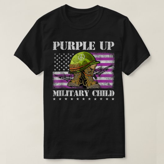 パープルアップ軍隊チャイルドアメリカ国旗のブーツ月 Tシャツ (デザイン正面)