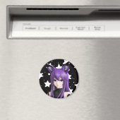 パープルアニメガールキツネ耳ヘッドバンド誕生日 マグネット (インサイチュ (食洗機))