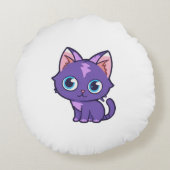 パープルアニメキャットベクターアート ラウンドクッション (裏面)