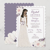 パープルアネモネの花嫁 ドレス姿のプリンセスシャワー 招待状 (正面/裏面)