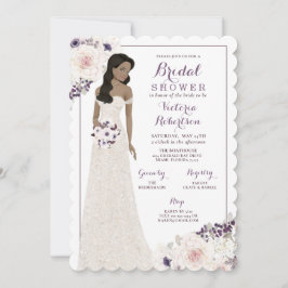 パープルアネモネの花嫁　ドレス姿のプリンセスシャワー 招待状