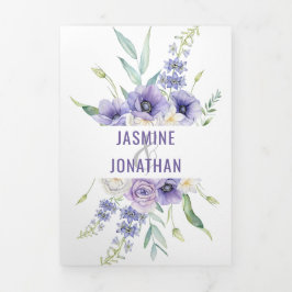 パープルアネモネスバラデイジーアジサイ結婚ズ 三つ折り招待状