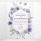 パープルアネモネスバラデイジーアジサイ結婚ズ 三つ折り招待状 (内部中)