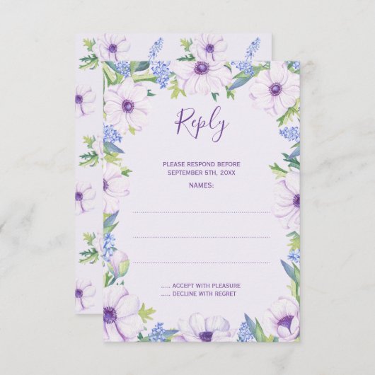 パープルアネモネヒヤシンス春の結婚式返信カード 出欠カード (正面/裏面)