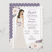 パープルアネモネブライドインガウンブライダルシャワー 招待状 (正面/裏面)