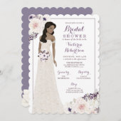 パープルアネモネブライドインガウンブライダルシャワー 招待状 (正面/裏面)