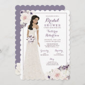 パープルアネモネブライドインガウンブライダルシャワー 招待状 (正面/裏面)