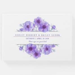 パープルアネモネ結婚ウォーターカラーのゲストブック ゲストブック