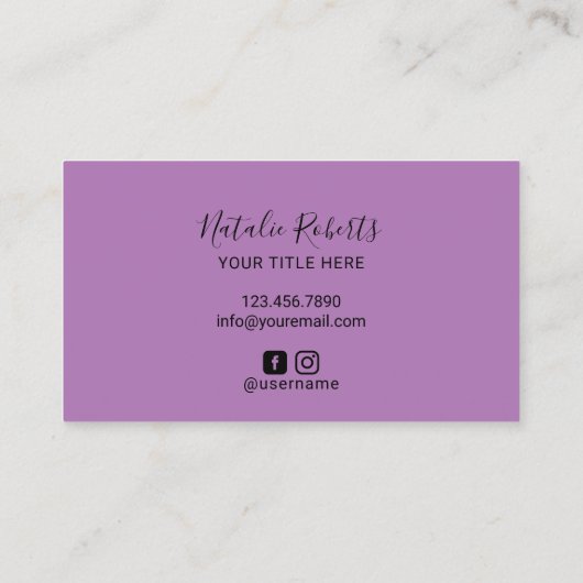 パープルアフロモダンヘア美しいファッションスタイリスト 名刺 (裏面)