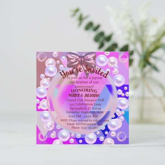 パープルアブストラクトホットクリスタルアニバーサリー招待状 招待状 (スタンド正面)