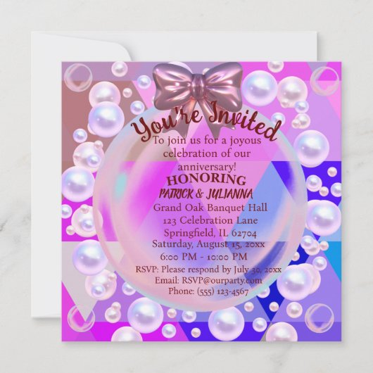 パープルアブストラクトホットクリスタルアニバーサリー招待状 招待状 (正面)