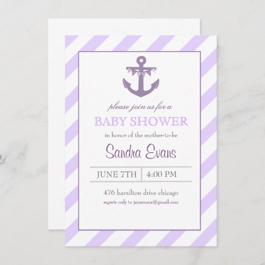 パープルアホイいかりベビーシャワー招待状 招待状 (正面/裏面)